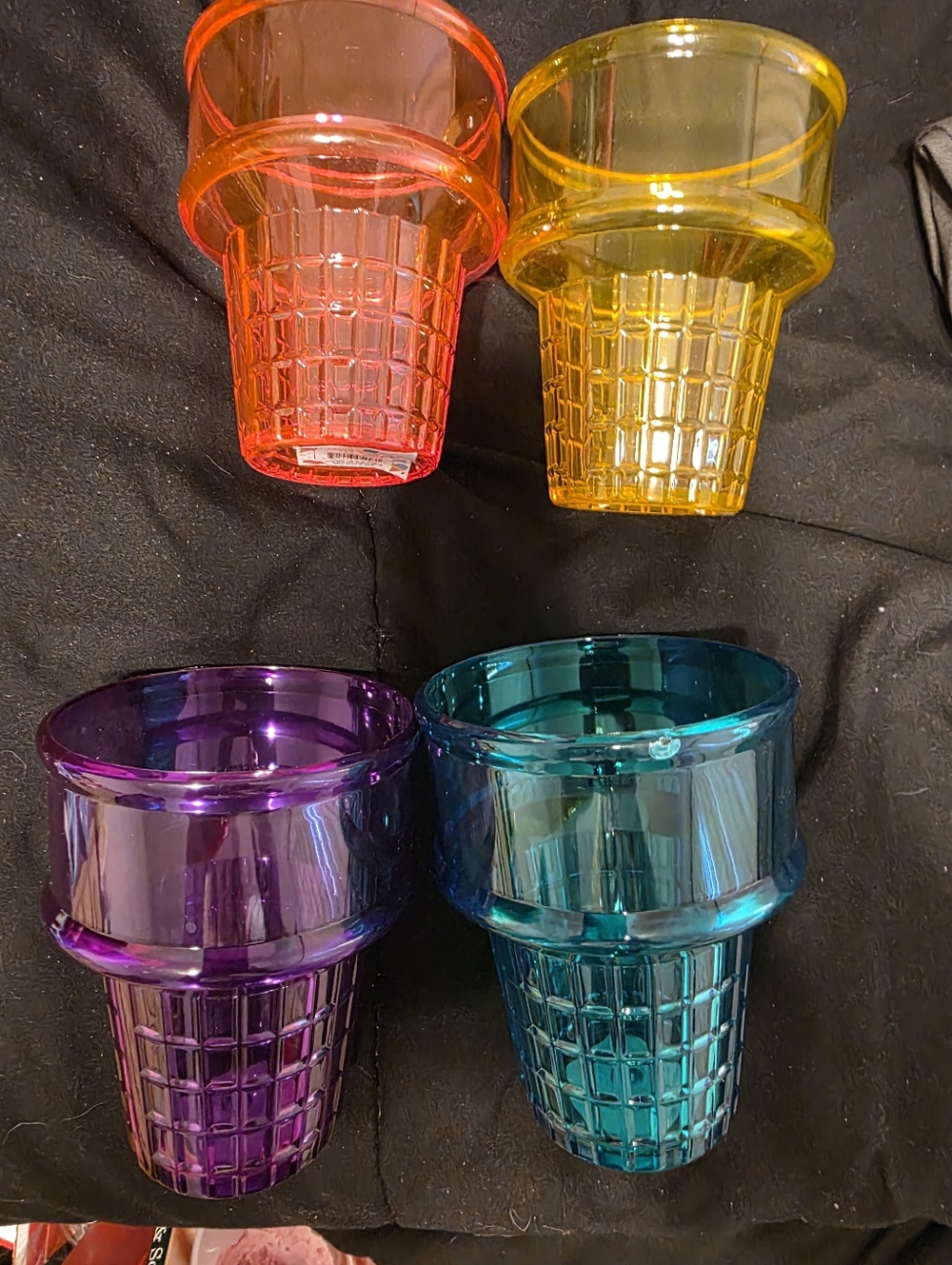 Set of 4 Colorful Plastic Cups - Orange, Yellow, Purple, Teal